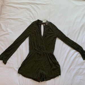 Sparkly Army Green Deep V Romper